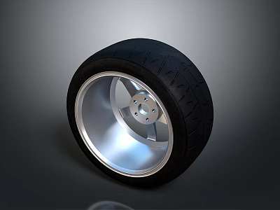 High Performance Car Tire With Silver Alloy Wheel Rim And Tread Design 3d model