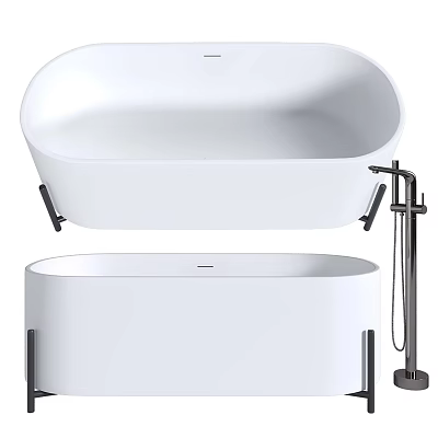 Modern Freestanding Bathtub With Sleek White Surface And Metal Support Stand 3d model