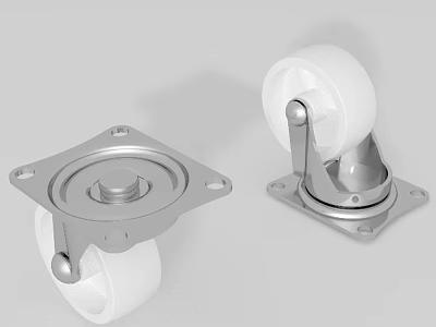 White Swivel Caster Tires with Metal Plate Base for Furniture and Equipment Mobility 3d model