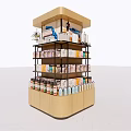 Modern Wooden Retail Display Shelf with Multiple Layers and Various Products