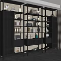 Modern Black Bogu Shelf with Decorative Vases Books and Storage Drawers