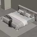 Modern Double Bed With White Sheets Gray Pillows And Light Gray Area Rug 3d model
