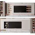 Modern TV Wall Design With Marble Surface LED Lighting And Floating Shelves