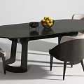 Modern Round Dining Table Set With Four Upholstered Chairs And Fruit Bowl 3d model