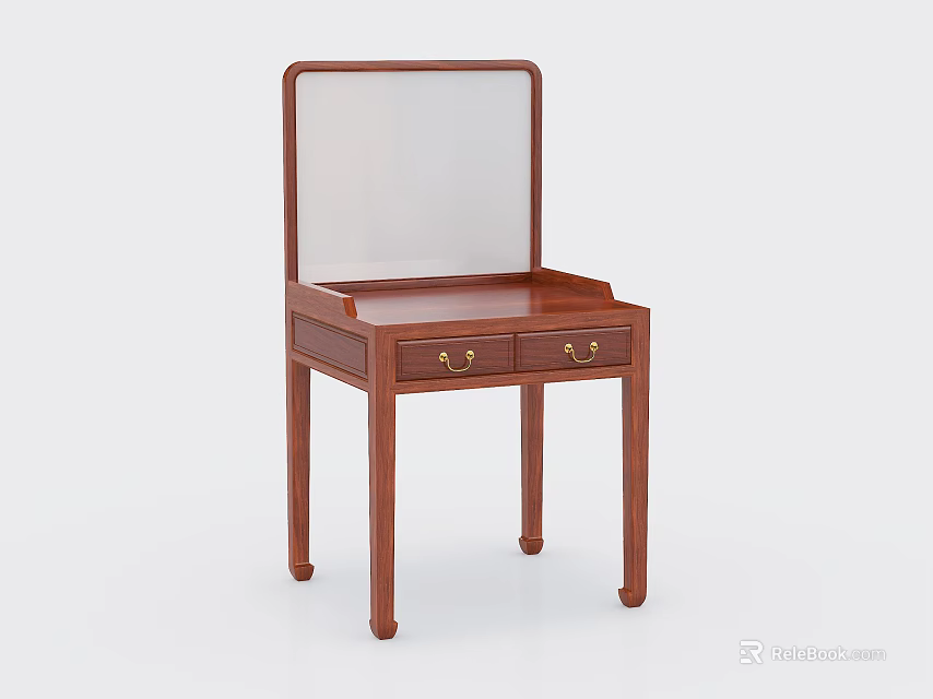 Classic Wooden Dressing Table With Mirror And Two Drawers Simple Design 3d model