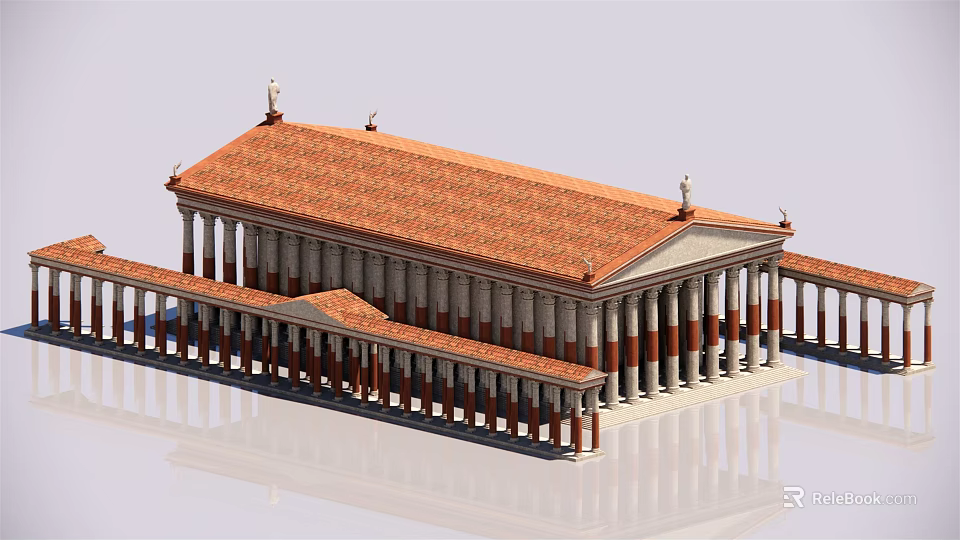 Classical European Architecture With Red Tiled Roof White Columns And Colonnade 3d model 