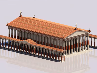 Classical European Architecture With Red Tiled Roof White Columns And Colonnade 3d model