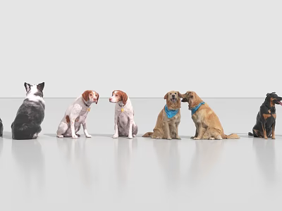 Various Reptile Species Sitting Side By Side On White Background Surface 3d model