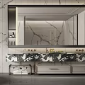 Elegant Modern Bathroom Interior With Marble Vanity Large Mirror And Bathtub