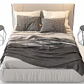 Double Bed With Grey Blanket Plaid Pillows And Geometric Side Tables 3d model