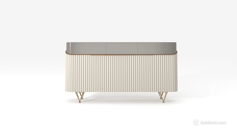 Modern Striped Console Cabinet With Gray Top And Gold Metal Legs For Home Entryway 3d model 