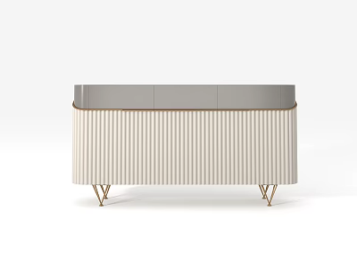 Modern Striped Console Cabinet With Gray Top And Gold Metal Legs For Home Entryway 3d model