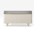 Modern Striped Console Cabinet With Gray Top And Gold Metal Legs For Home Entryway
