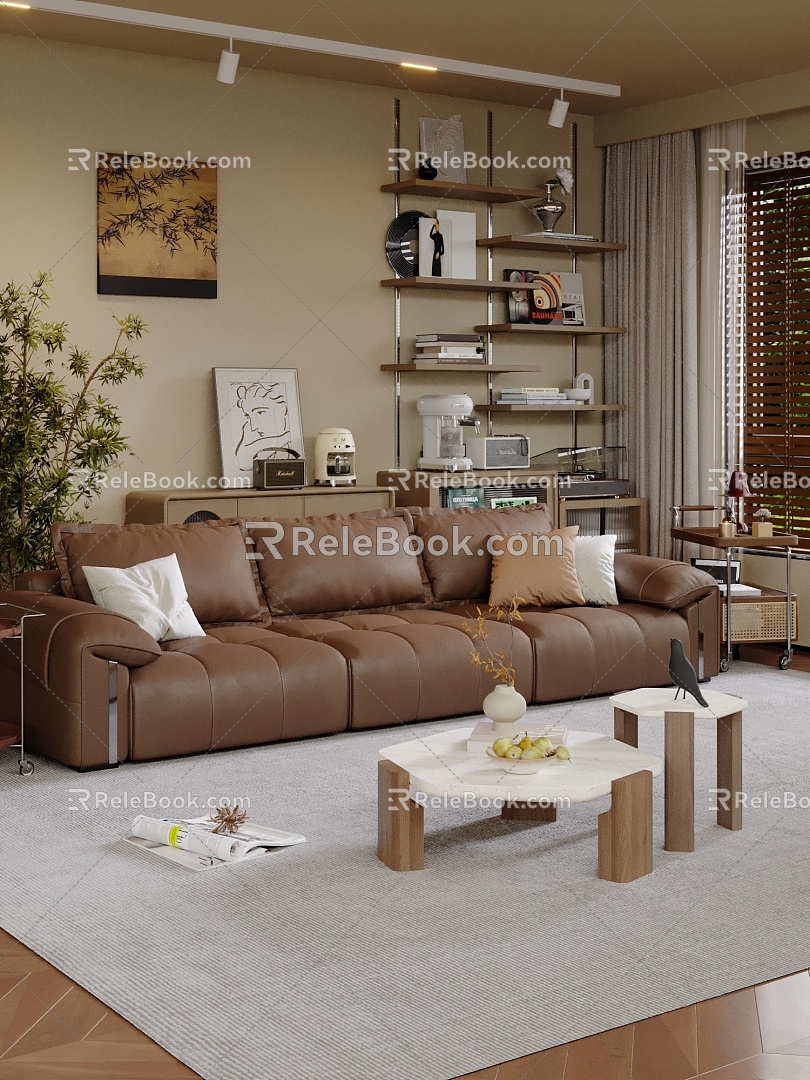 Middle Cream Living Room Sofa Coffee Table Combination 3d model