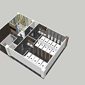 Industrial Public Restroom With Wooden Beams Round Mirrors Washbasins And Stalls