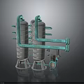 Industrial Equipment Featuring White Cylindrical Tanks Blue Connecting Pipes And Supports
