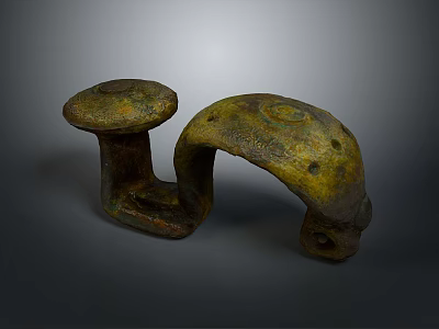 Unique Bronze Sculpture Carving With Curved Shape And Patinated Textured Surface 3d model
