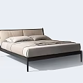 Modern Double Bed with Upholstered Headboard Black Frame and Light Colored Mattress