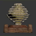 Layered Stone Decorative Ornament with Red Wooden Base and Stacked Design