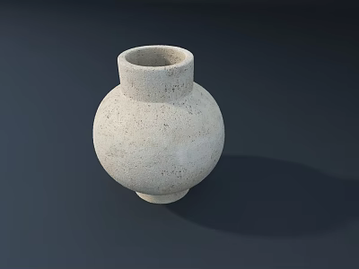 Decorative White Ceramic Vase With Round Shape Textured Surface Narrow Neck And Dark Background 3d model