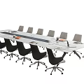 Modern Rectangular Conference Table With Multiple Black And Gray Swivel Chairs 3d model