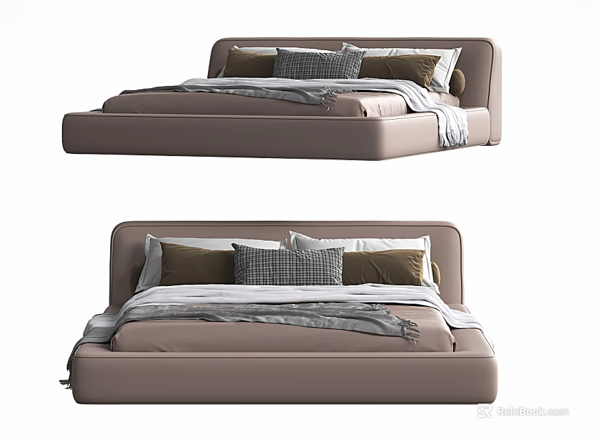Modern Double Bed Design With Upholstered Headboard Decorative Pillows And Soft Bed Linens 3d model