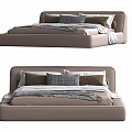 Modern Double Bed Design With Upholstered Headboard Decorative Pillows And Soft Bed Linens 3d model