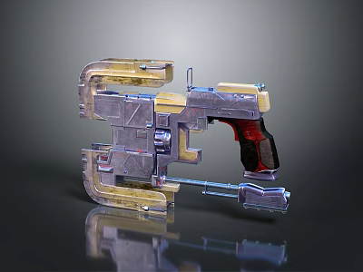 Futuristic Sci Fi Transparent Weapon With Metallic Parts And Red Grip 3d model