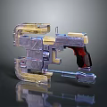 Futuristic Sci Fi Transparent Weapon With Metallic Parts And Red Grip