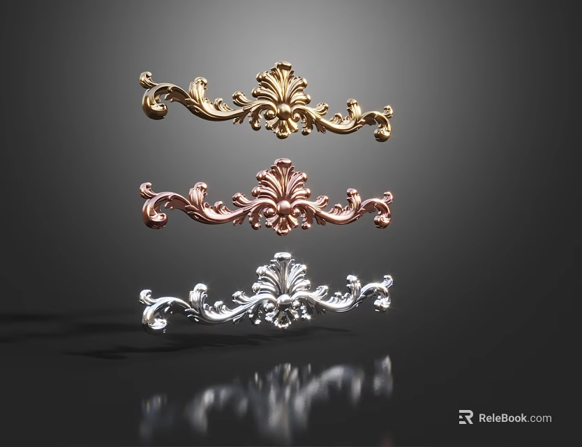 Decorative Metal Carvings in Gold Copper and Silver Elegant Ornamental Designs for Home Decor 3d model 