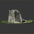 Creative Stone Structure Display With Standing Stones On Green Grass And Small Stones
