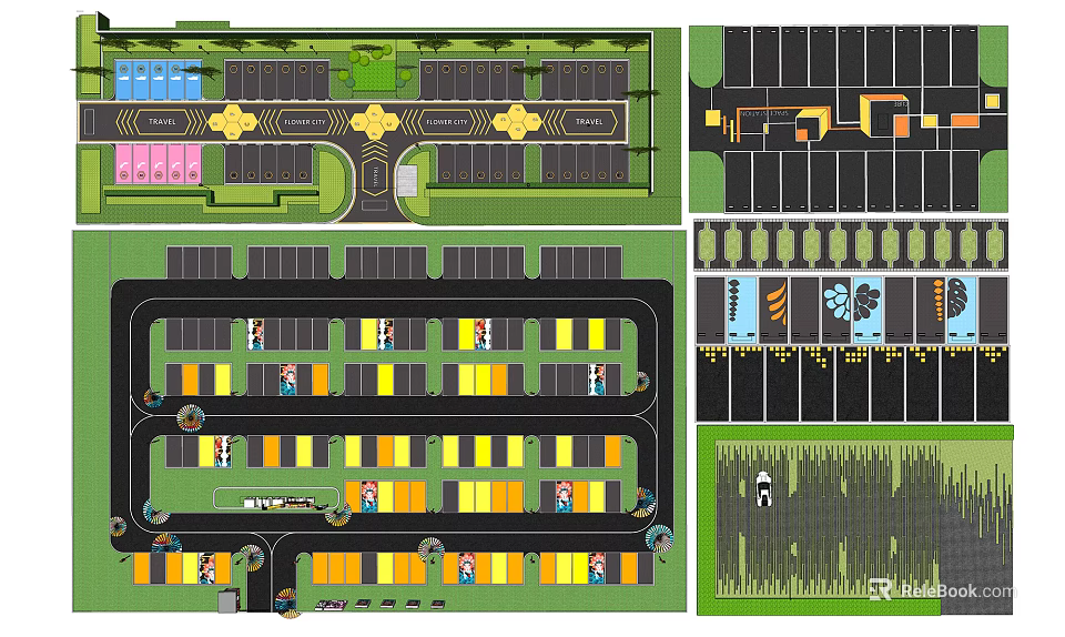 Detailed Parking Layout Design With Multi Level Sections And Colored Parking Spaces 3d model