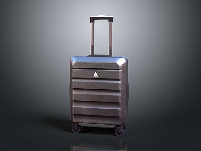 Durable Hard Shell Silver Suitcase With Telescopic Handle Striped Design And Wheels 3d model