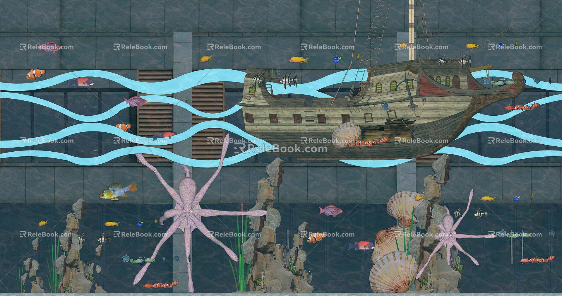 Modern Underwater World Underwater Animals Aquatic Animals Octopus Aquarium Underwater 3d model