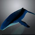 Artistic Blue Whale Sculpture with Glossy Surface in Swimming Pose on Gray Background