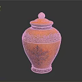 Artistic Orange Lidded Jar Sculpture With Intricate Carved Floral Patterns