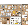 Creative Photo Wall With Multiple Cork Boards Papers Photos Sketches Notes And Charts