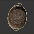 Natural Brown And Blue Woven Storage Basket With Two Handles