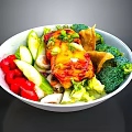 Healthy Fresh Food Bowl With Grilled Chicken Broccoli Red Bell Peppers And Crispy Tortilla Strips