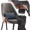 Gray and Brown Leisure Chair with Soft Cushion Cozy Blanket and Black Legs