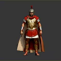 Man Dressed As Roman Soldier With Red Plumed Helmet Red Cape And Golden Armor