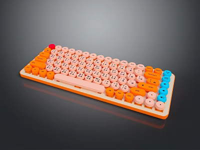 Cute Colorful Computer Keyboard With Smiley Face Keycaps And Orange Pink Blue Design 3d model