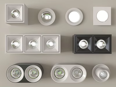 Modern Downlights and Spotlights with Square Round and Double Head Designs 3d model