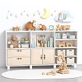 White Wooden Entryway Side Cabinet Storage Organizer With Kids Toys Books And Bins