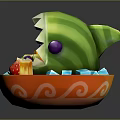 Decorative Watermelon Shaped Fruit Bowl With Assorted Fresh Fruits And Ice Cubes