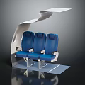 Modern Airplane Cabin Interior With Three Blue Seats And Curved Overhead Structure