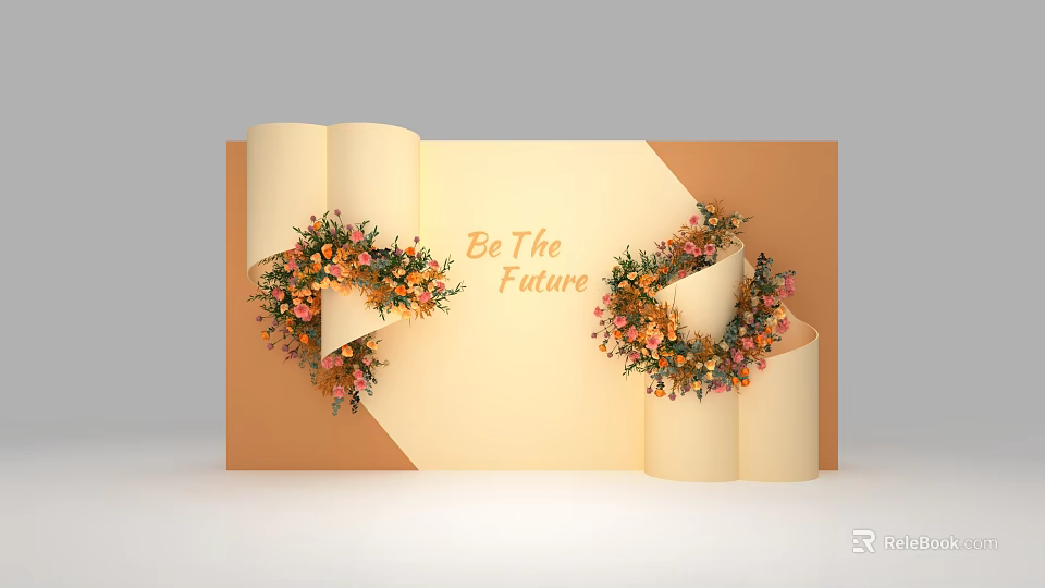 Sign In Backdrop With Scroll Design And Floral Decorations Featuring Be The Future Text 3d model