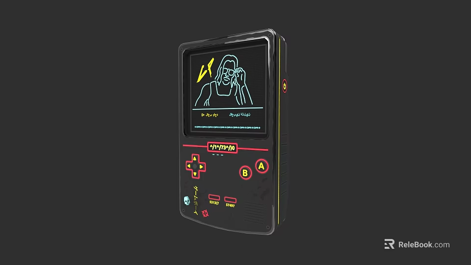 Retro Style Electric Toy Handheld Game Console With AB Buttons Game Screen And Cartoon Character 3d model 
