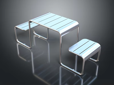 Modern Metal Frame Table and Chairs Set with Light Striped Tabletop Sleek Reflective Surface Design 3d model