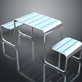 Modern Metal Frame Table and Chairs Set with Light Striped Tabletop Sleek Reflective Surface Design